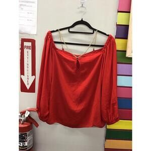 Bold elements women’s red off shoulder blouse large petite gold chain straps new